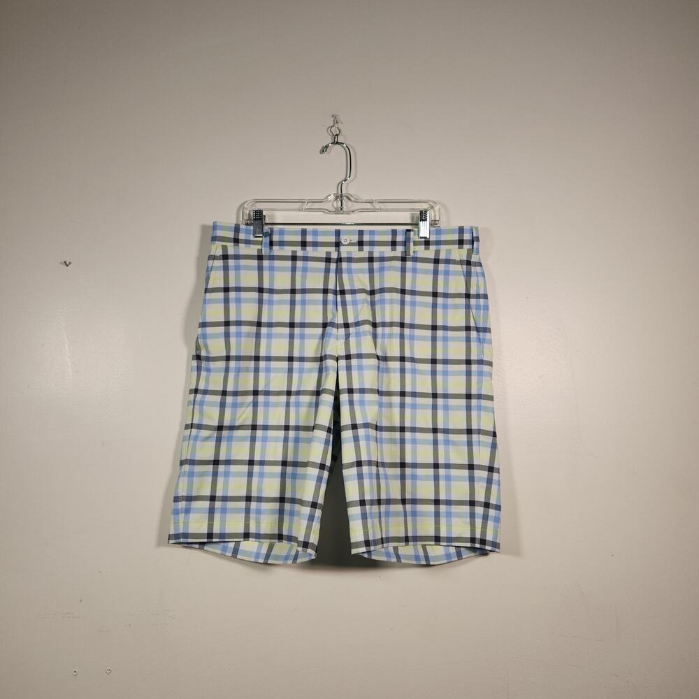 NIKE GOLF Dri Fit Shorts Mens 36 Blue Yellow Plaid Outdoor Summer Sport Pastel